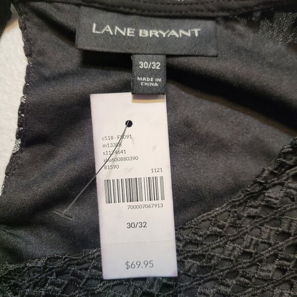 Lane Bryant Black Mock-Neck Illusion Lace Peplum Blouse Women's Plus Size 30/32 - Picture 11 of 16